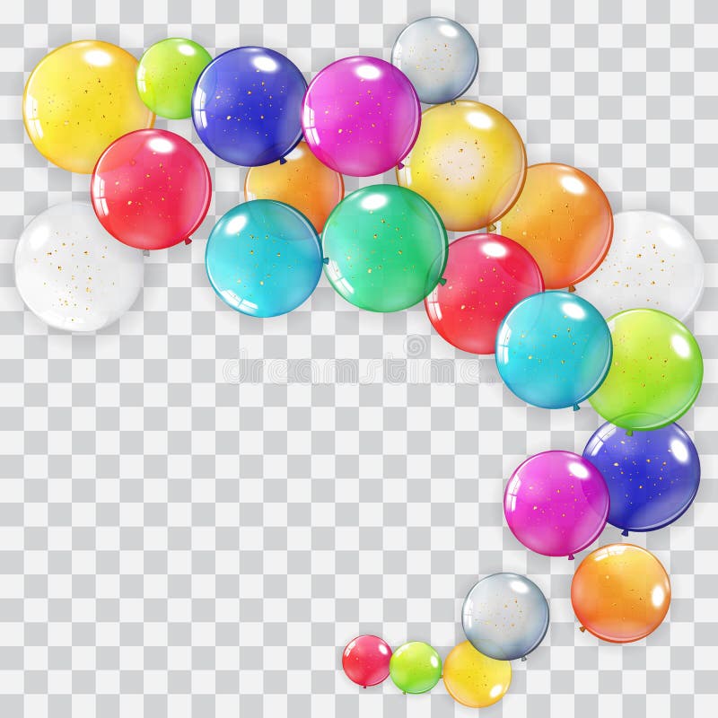 Conjunto realista de recolha de balões isolado em fundo transparente. ilustração vetorial