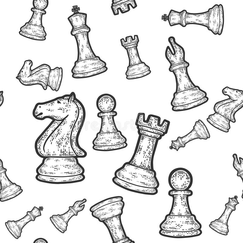 sem costura padrão de elementos do jogo de xadrez dos desenhos
