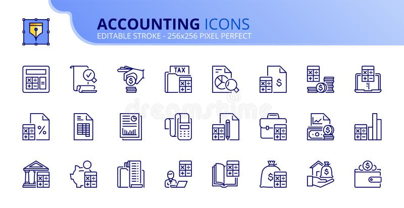 Conjunto simple de iconos de esquema sobre contabilidad. conceptos de finanzas