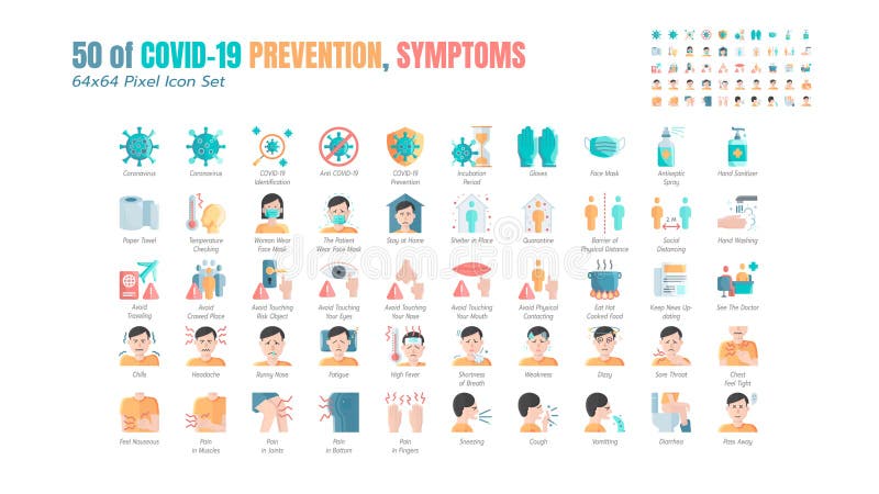 Conjunto simples de ícones achatados de prevenção do código19. tais ícones como medidas de proteção coronavírus higiene cuidados d