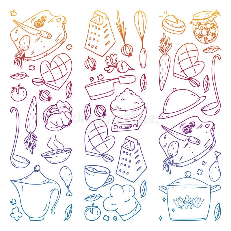 Conjunto Vectorial De Cocina Gastronomía Vectorial Y Comida Rápida Iconos  De Cafés En Estilo Doodle. Gradiente De Color Pintado Ilustración del  Vector - Ilustración de sabeloy, culinario: 197666239