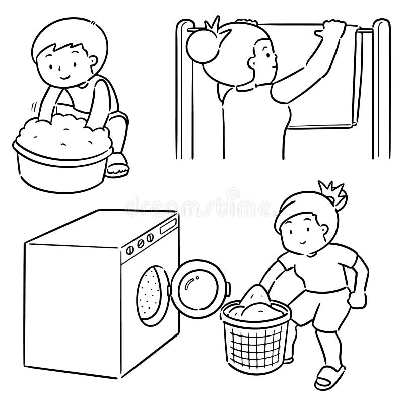 Conjunto Vectorial De Personas Lavando Ropa Ilustración del Vector -  Ilustración de detergente, mano: 188538126