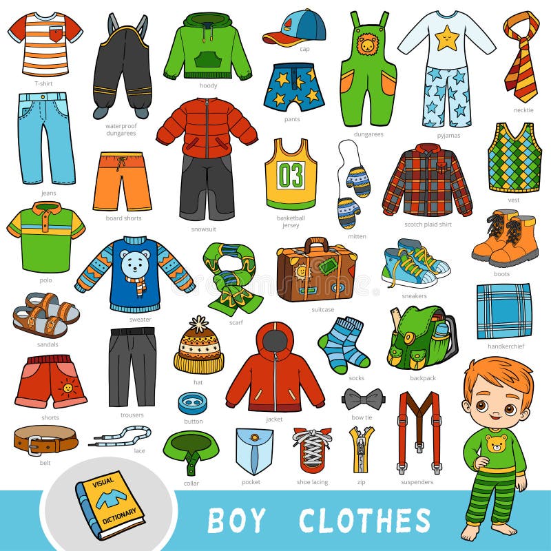 Conjunto Vectorial De Ropa De Niños Colección De Colores Accesorios Y De Dibujos Animados Ilustración del Vector - Ilustración estilo, camisa: 221749377