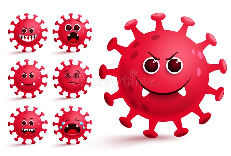 Conjunto vetor de coronavírus emojis. vírus covid19 vírus smiley emojis e emoticons.