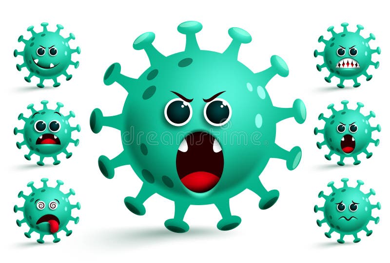 Conjunto vetorial coronavirus covid19 emoji. covid verde19 corona virus smiley emoji e emoticon.
