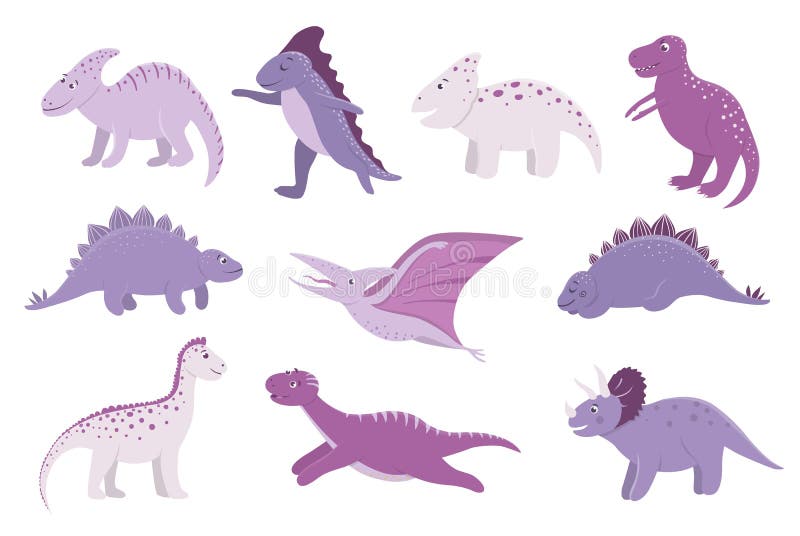 Desenho de dinossauro roxo fofo