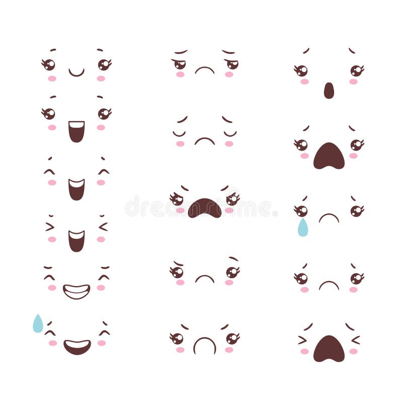 quatro rostos de emoções de anime 6617410 Vetor no Vecteezy