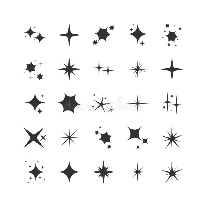 Vector set of black sparkles. Collection of star sparkles symbol. Magic particle effect icon. Star shine, flat design. Elements for festival. illustration. Vector set of black sparkles. Collection of star sparkles symbol. Magic particle effect icon. Star shine, flat design. Elements for festival. illustration.