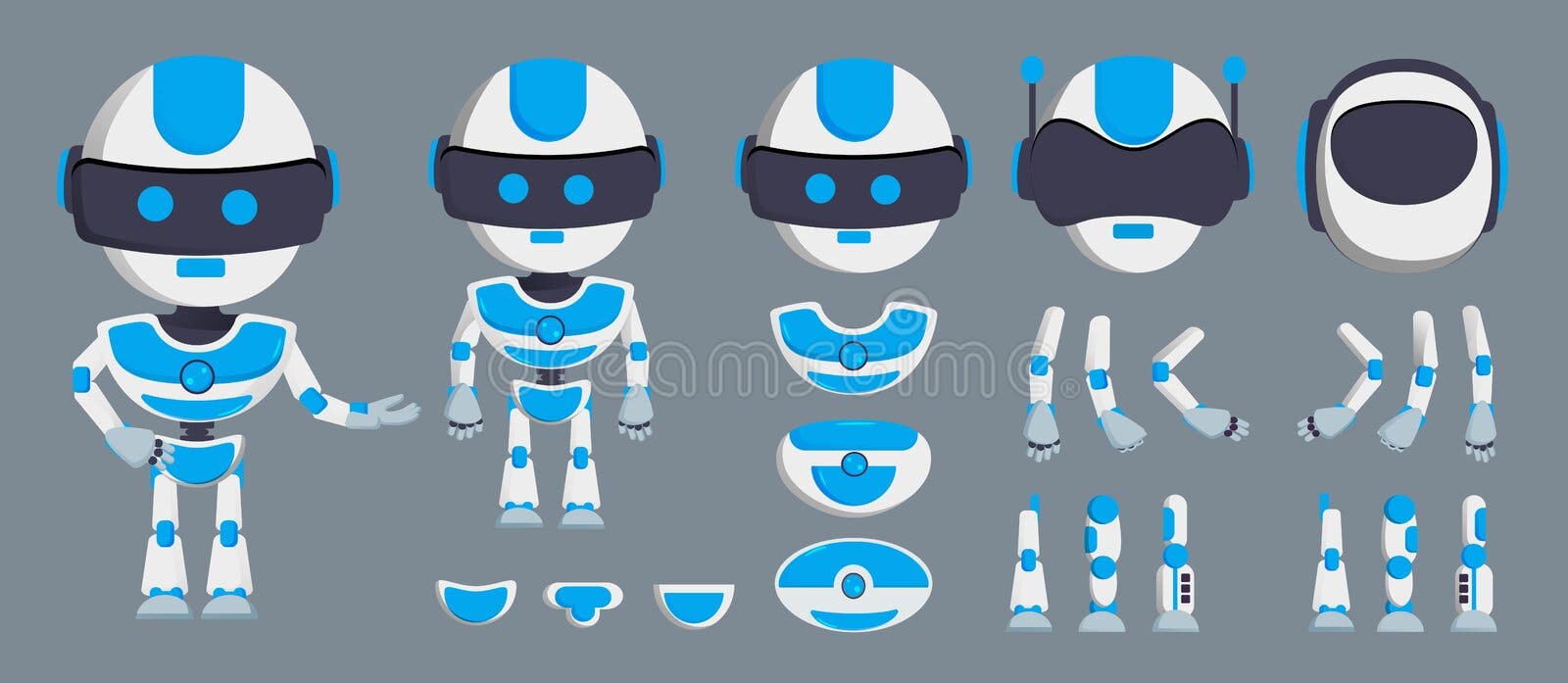 Conjunto De Caracteres De Vetor De Robô. Personagens Robóticos Em Pose De  Pé E Gestos Em Design Moderno Para Robôs De Brinquedo De Ilustração do  Vetor - Ilustração de estar, cara: 202616603