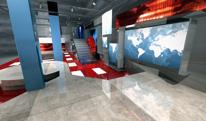 Conjunto virtual tridimensional de las noticias, vista lateral ilustración del vector Conjunto virtual tridimensional de las noticias, vista lateral ilustración del vector