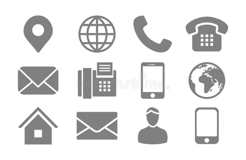 Conjuntos de iconos de informaciÃ³n de contacto con iconos de ubicaciÃ³n, telÃ©fono, fax, telÃ©fono mÃ³vil, persona y correo elect