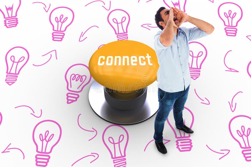 Connect Against Yellow Push Button Stock Photo Image of young, male