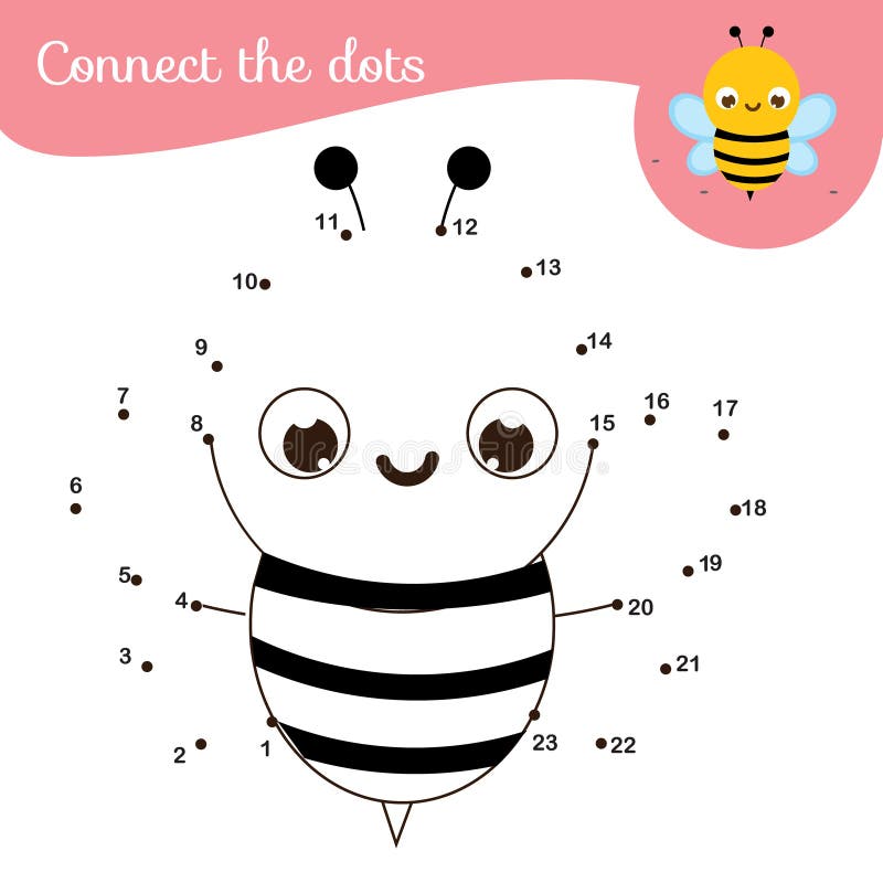 Connect the dots. Dot to dot by numbers activity for kids and toddlers. Children educational game. Insect series, cartoon bee