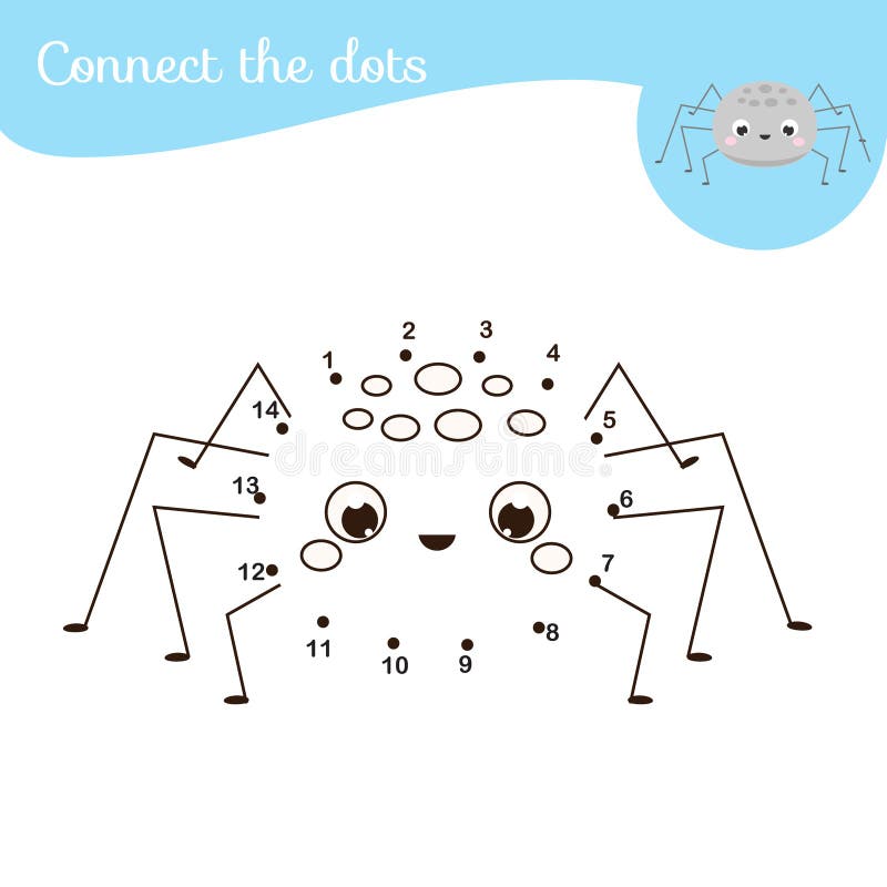 Connect the dots. Dot to dot by numbers activity for kids and toddlers. Children educational game. Cartoon spider