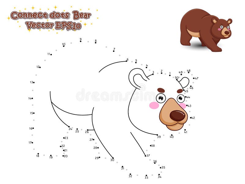 Connect the Dots and Draw Cute Cartoon Bear. Educational Game for Kids.  Vector Illustration Stock Vector - Illustration of isolated, background:  121367481