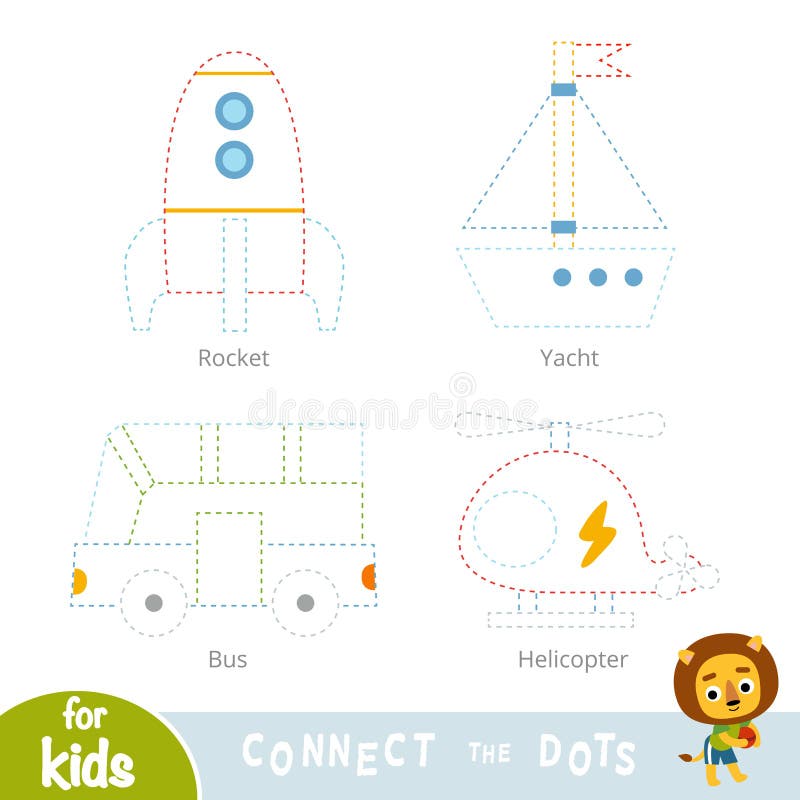 Connect the dots, education game for children. Transport set