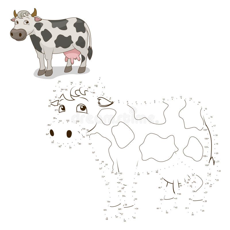 Connect the dots game cow vector illustration
