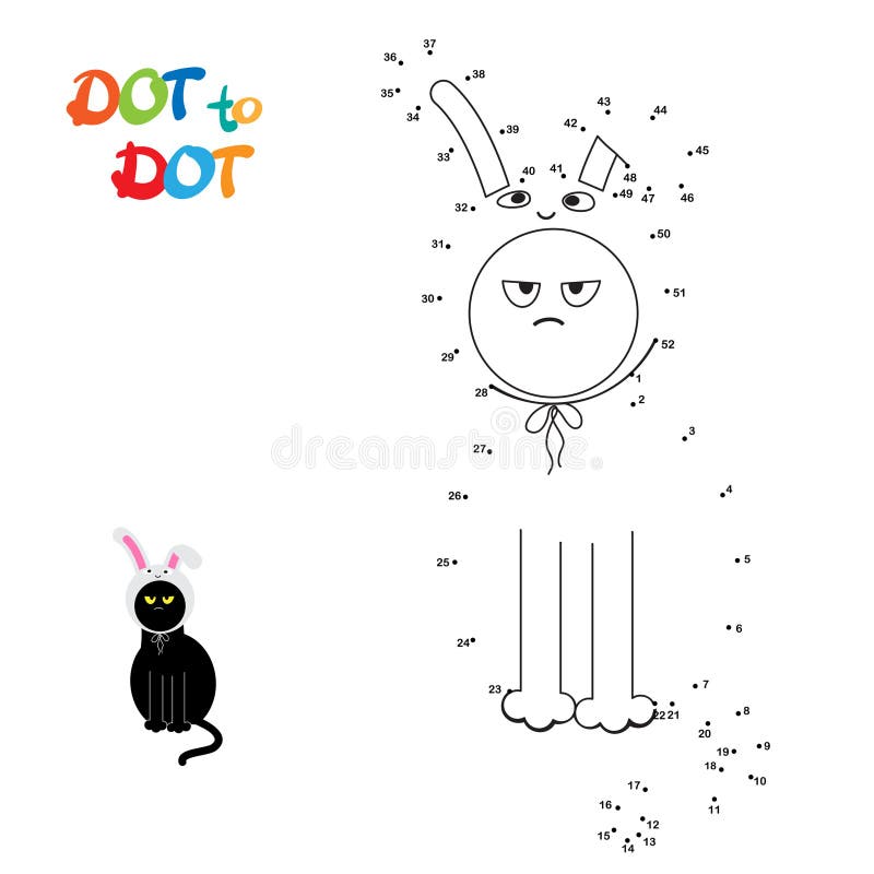 Connect the Dots and Paint Cartoon Cat. Educational Game for Kids Stock Vector Illustration of