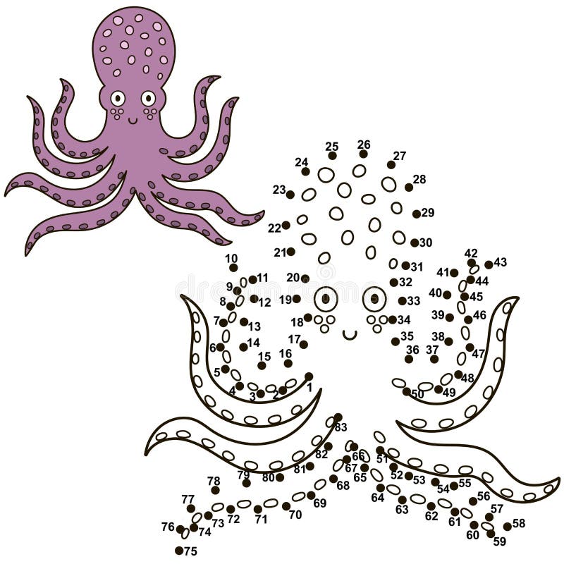 Connect the dots to draw a cute octopus and color it