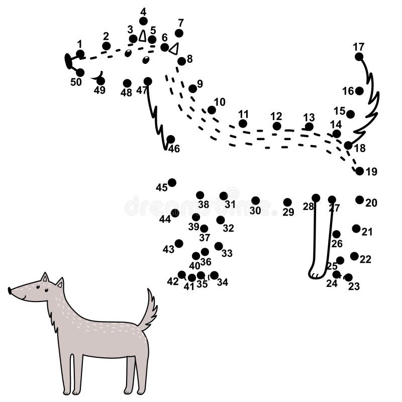 Connect The Numbers And Draw A Cute Wolf Stock Vector Illustration Of Flat Dotted