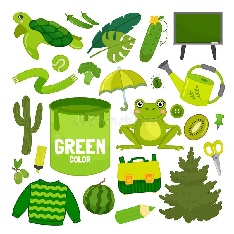 Vector Set of Green Color Objects. Stock Vector - Illustration of cartoon,  basic: 220160673