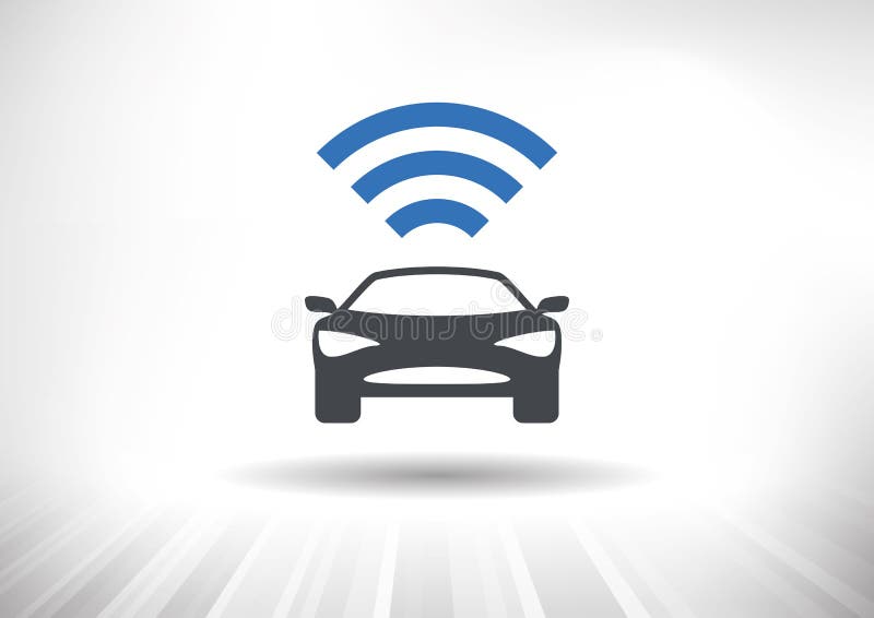Smart car icon with wireless connectivity symbol. Front view. Fully scalable vector illustration. Scalable vectors