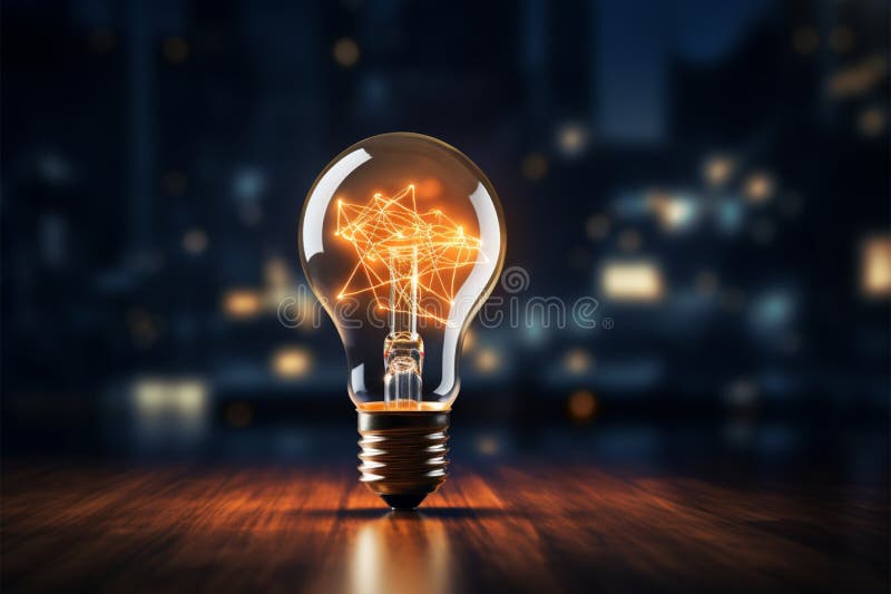 Connected ideas gleam like a glowing light bulb in a network royalty free illustration