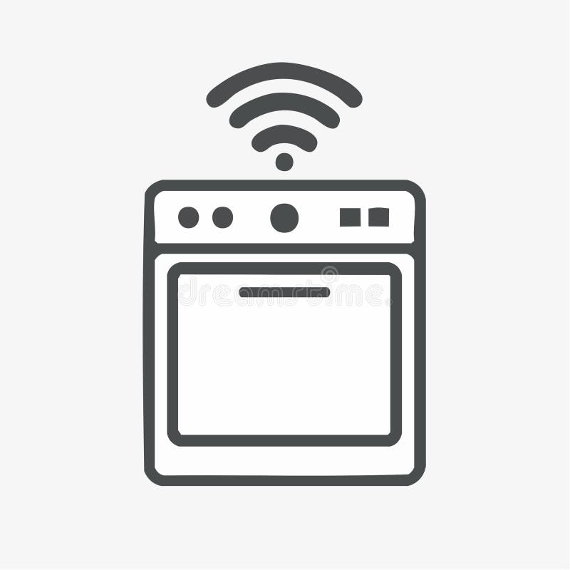 Connected Kitchen Smart Oven Line Icon royalty free illustration