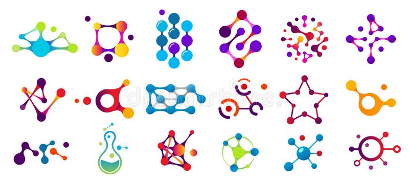 Connected molecules. Molecule connection model, chemistry particle and color molecular structure isolated flat vector vector illustration Connected molecules. Molecule connection model, chemistry particle and color molecular structure isolated flat vector vector illustration
