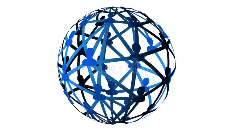 Connected people transparent sphere rotating logo loop animation