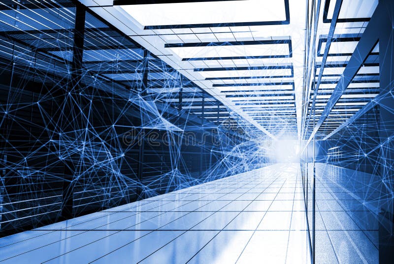 Connected polygons plexus geometric background with splashes of light. Digital data visualization. Abstract rendering. Scientific stock illustration