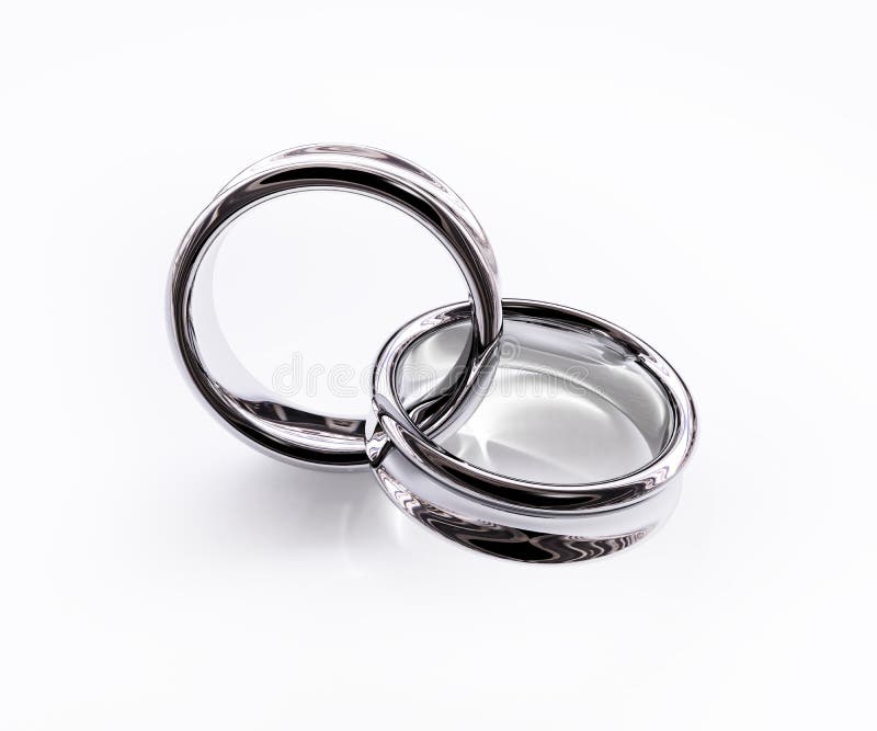 Due interconnessi argento o titanio anelli bloccato a vicenda.