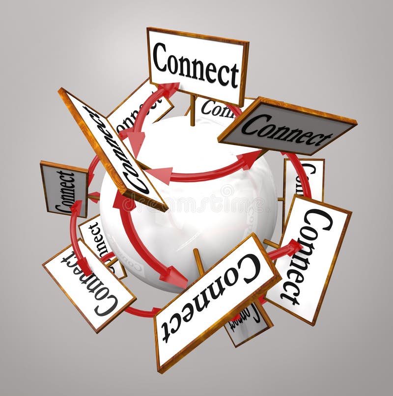 Connected Words Signs Around Sphere Connections Stock Illustration