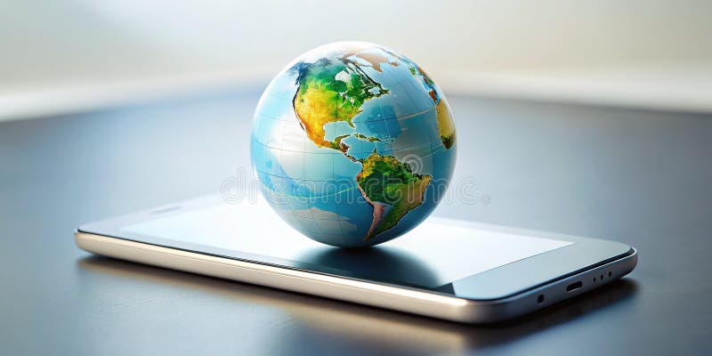 Connecting the World A Minimalist Smartphone View of a Digital Globe Representing Global Connectivity and Mobile vector illustration