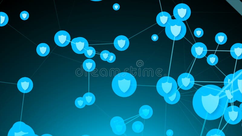 Connection of shields, symbol of safety network, 3D render, cybersecurity concept stock illustration