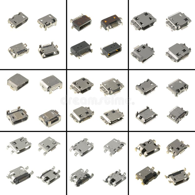 Connector MicroUSB Socket, Collage of MicroUSB Connectors, Spare Part