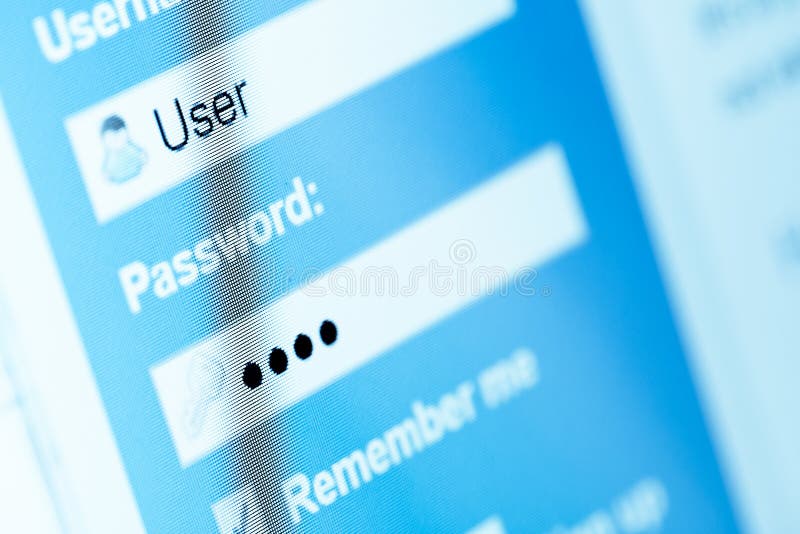 Connessione con il nome utente e parola d'ordine sullo schermo di computer fotografie stock libere da diritti Connessione con il nome utente e parola d'ordine sullo schermo di computer fotografie stock libere da diritti