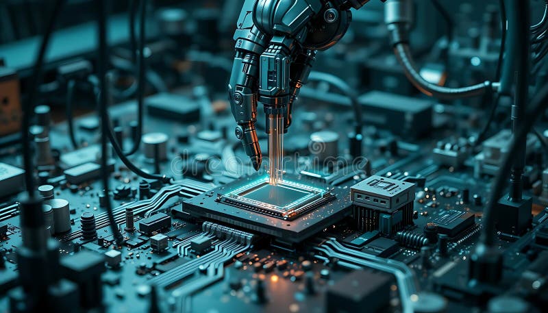 Connessione a microchip in scheda di circuito High Tech illustrazione vettoriale
