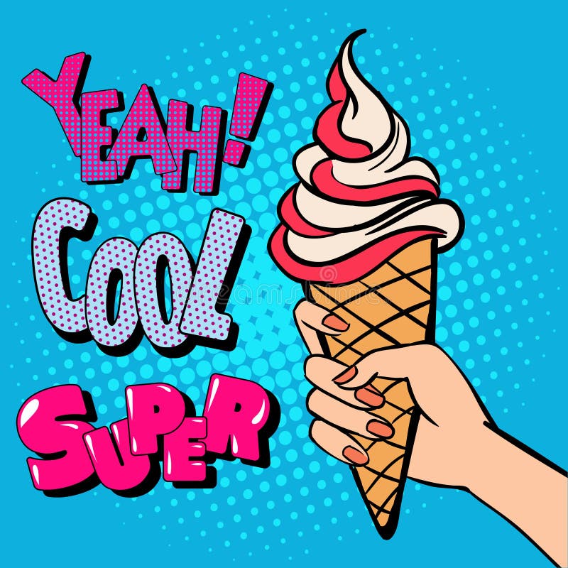 Cono de helado con tipografía cómica del estilo Arte pop