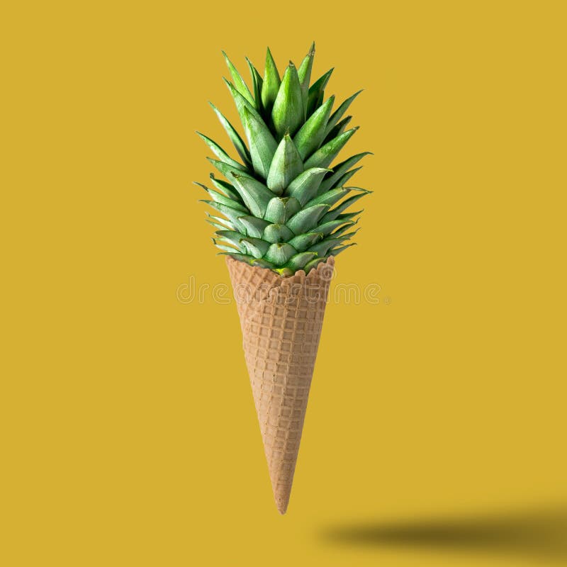 Cono gelato con le foglie dell'ananas fotografia stock Cono gelato con le foglie dell'ananas fotografia stock