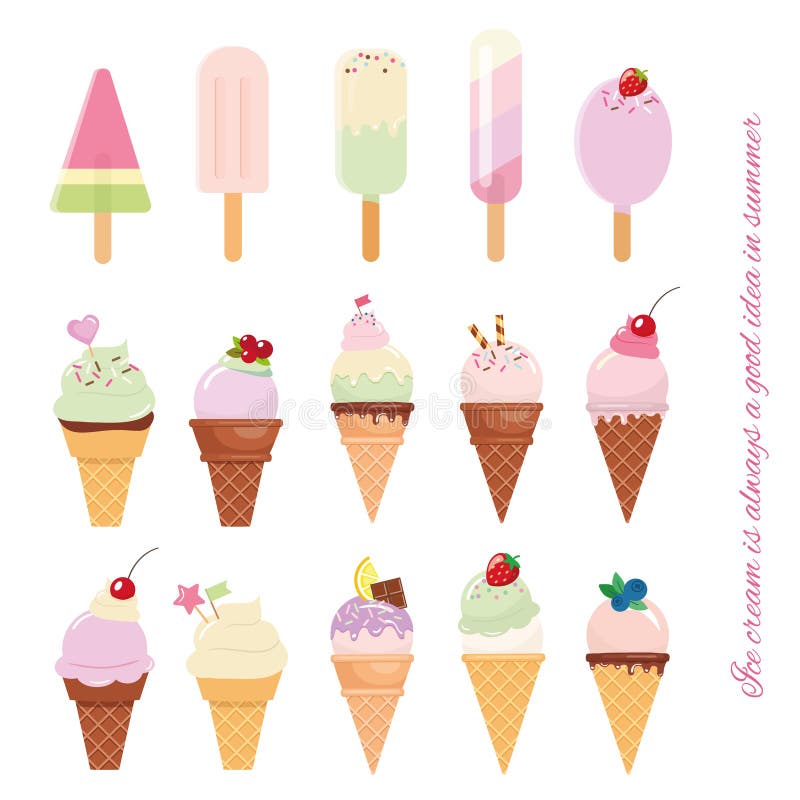 Cono gelato e ghiacciolo messi su bianco royalty illustrazione gratis