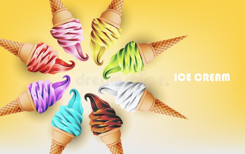 Cono gelato variopinto nella forma di cerchio, sapori differenti, illustrazione di vettore illustrazione vettoriale Cono gelato variopinto nella forma di cerchio, sapori differenti, illustrazione di vettore illustrazione vettoriale