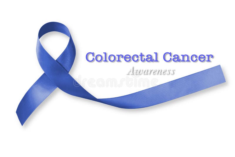 Consapevolezza del cancro al colon colorettale con nastro blu scuro su fondo bianco con percorso di clipping