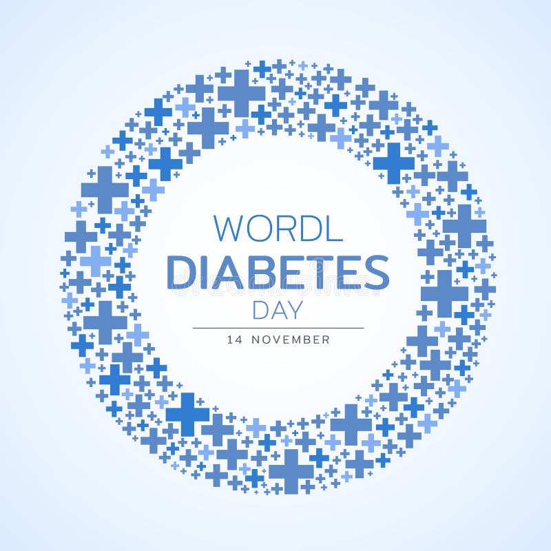 Consapevolezza di giornata mondiale del diabete con progettazione blu di vettore del segno dell'incrocio del cerchio royalty illustrazione gratis Consapevolezza di giornata mondiale del diabete con progettazione blu di vettore del segno dell'incrocio del cerchio royalty illustrazione gratis