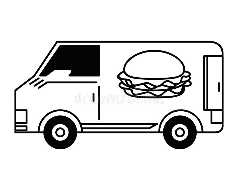 Consegna degli alimenti a rapida preparazione in bianco e nero illustrazione vettoriale Consegna degli alimenti a rapida preparazione in bianco e nero illustrazione vettoriale