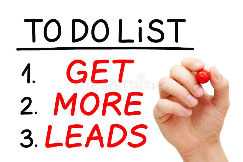 Hand writing Get More Leads in To Do List with red marker on transparent wipe board isolated on white. Leads generation concept. Hand writing Get More Leads in To Do List with red marker on transparent wipe board isolated on white. Leads generation concept