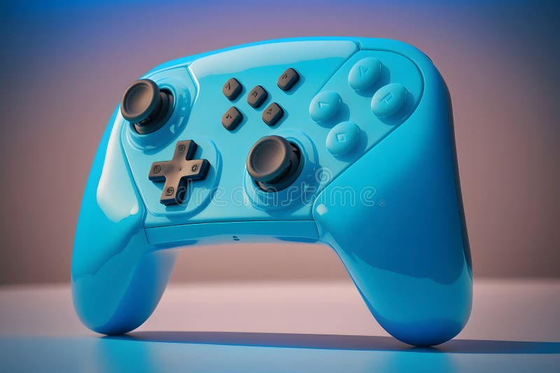 Console gaming controller with many buttons and glossy shiny body surface. Neural network generated art