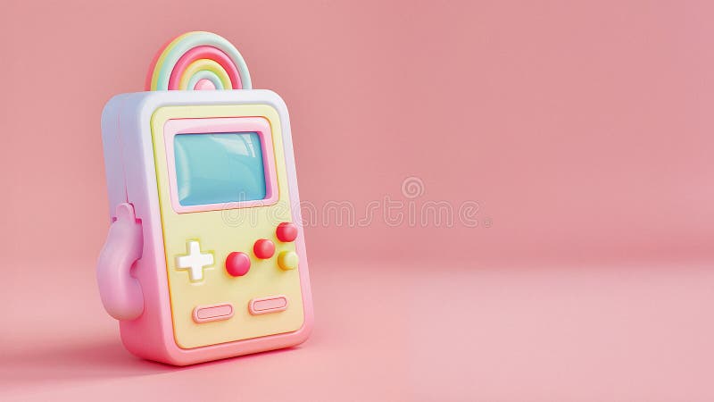 Consolă de jocuri arcade în culori curcubeu cu caracter de fond pastilă gol vector illustration