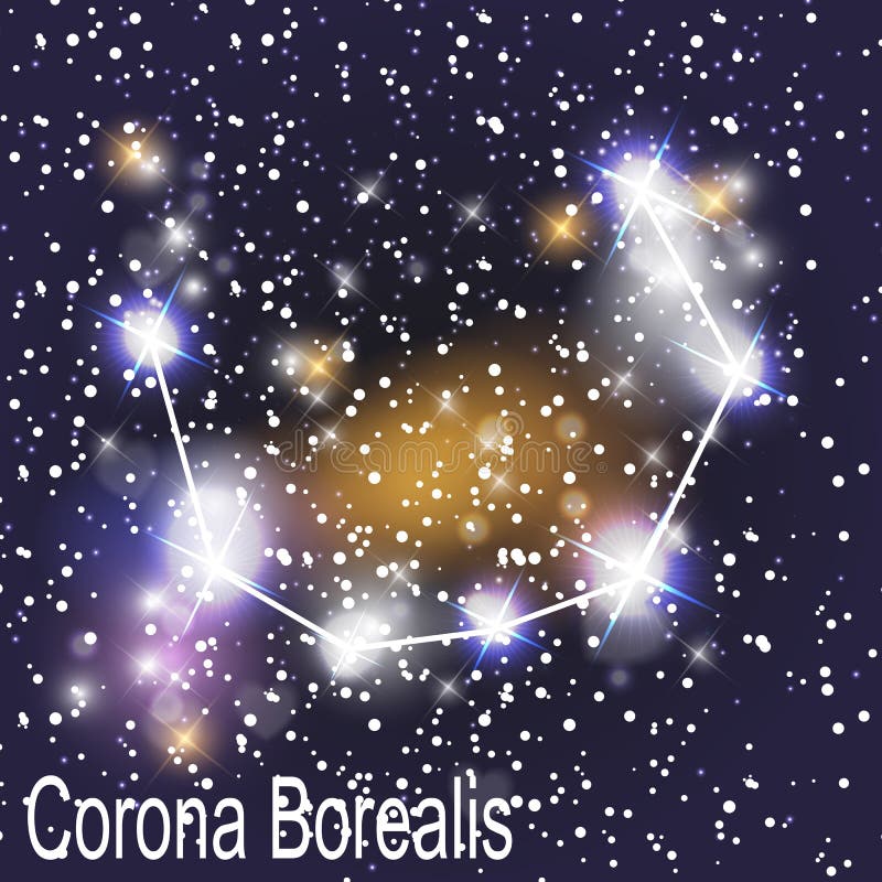 Constelação corona borealis com belas estrelas brilhantes sobre o fundo da ilustração do vetor do céu cósmico