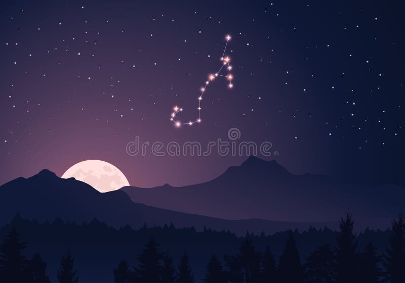 Constellation Scorpius in dark purple, starry sky